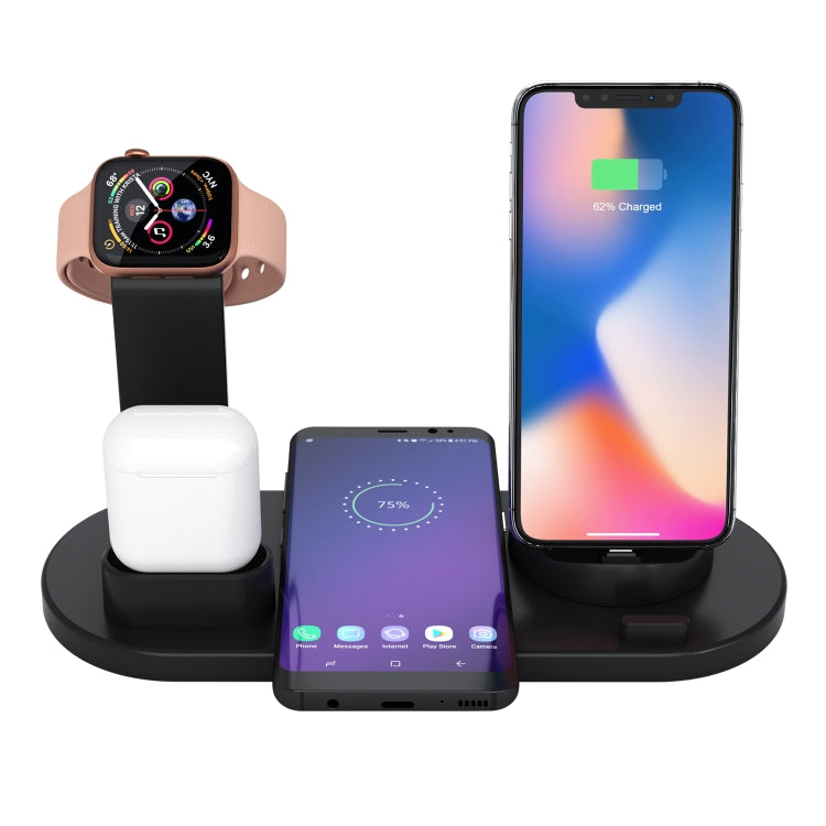HQ-UD15 5 in 1 8 Pin + Micro USB + USB-C / Type-C Interfaces + 8 Pin Earphone Charging Interface + Wireless Charging Charger Base with Watch Stand (Black) - Multifunction Charger by buy2fix | Online Shopping UK | buy2fix