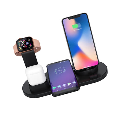 HQ-UD15 5 in 1 8 Pin + Micro USB + USB-C / Type-C Interfaces + 8 Pin Earphone Charging Interface + Wireless Charging Charger Base with Watch Stand (Black) - Multifunction Charger by buy2fix | Online Shopping UK | buy2fix
