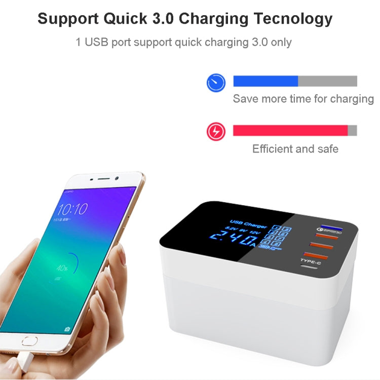 CDA33Q 40W QC 3.0 USB + 3 USB Ports + USB-C / Type-C Ports Multi-function Charger with LED Display, US Plug - Multifunction Charger by buy2fix | Online Shopping UK | buy2fix