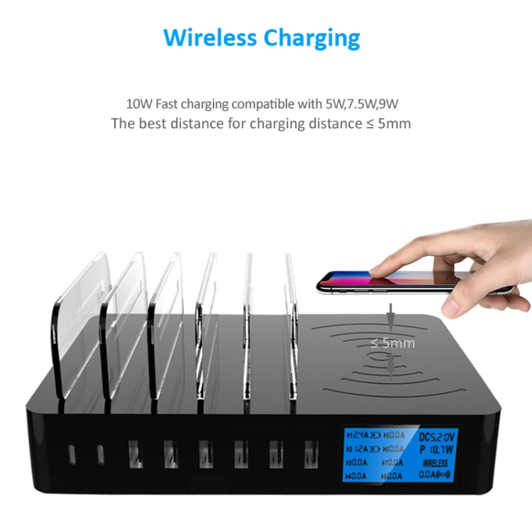 50W 6 USB Ports + 2 USB-C / Type-C Ports + Wireless Charging Multi-function Charger with LED Display & Detachable Bezel, AU Plug - Multifunction Charger by buy2fix | Online Shopping UK | buy2fix