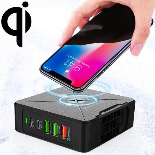 F88W 3 x USB + 2 x USB-C / Type-C Ports QC3.0 Desktop Charger with Wireless Charging Function - Multifunction Charger by buy2fix | Online Shopping UK | buy2fix
