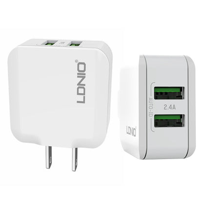 LDNIO A2201 2.4A Dual USB Charging Head Travel Direct Charge Mobile Phone Adapter Charger With Type-C Data Cable (US Plug) - Apple Accessories by LDNIO | Online Shopping UK | buy2fix