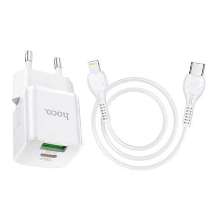 hoco N20 PD 20W Type-C / USB-C + QC 3.0 USB Mini Dual Fast Charger with Type-C / USB-C to 8 Pin Data Cable , EU Plug (White) - Apple Accessories by hoco | Online Shopping UK | buy2fix