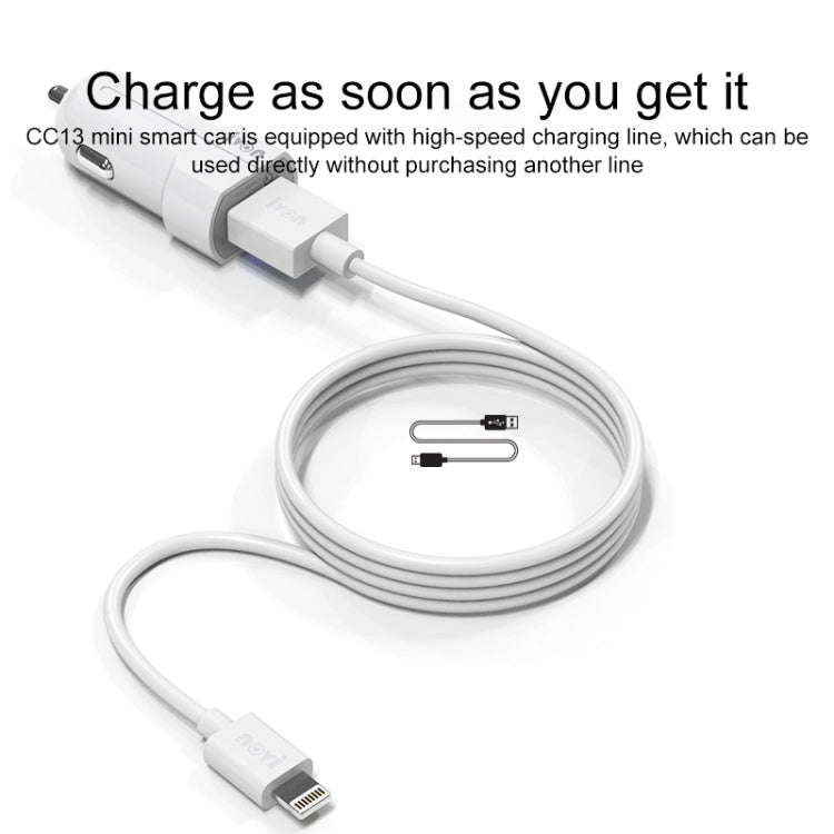 IVON CC13 QC 3.0 Fast Charging Car Charger Set with Type-C / USB-C Charging Cable (White) - Car Charger by IVON | Online Shopping UK | buy2fix