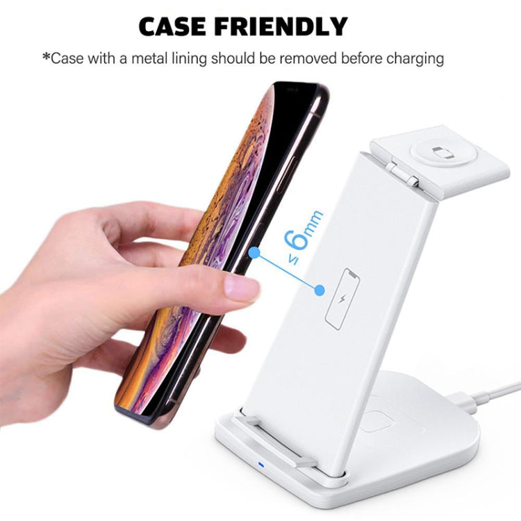 10W 3 in 1 QC 3.0  Vertical Multi-function Wireless Charger with Stand Function, Suitable for Mobile Phones / Apple Watch / AirPods (White) - Multifunction Charger by buy2fix | Online Shopping UK | buy2fix