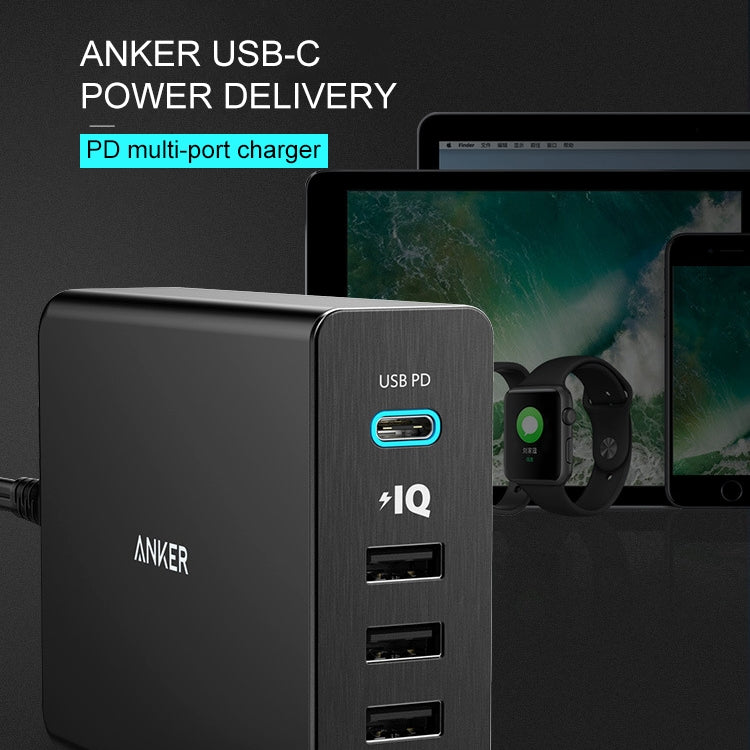 ANKER 2.4A USB-C / Type-C Power Delivery PD + 4 Ports Wall Changer for Mobile Phones / Tables / Macbooks(Black) - Apple Accessories by ANKER | Online Shopping UK | buy2fix