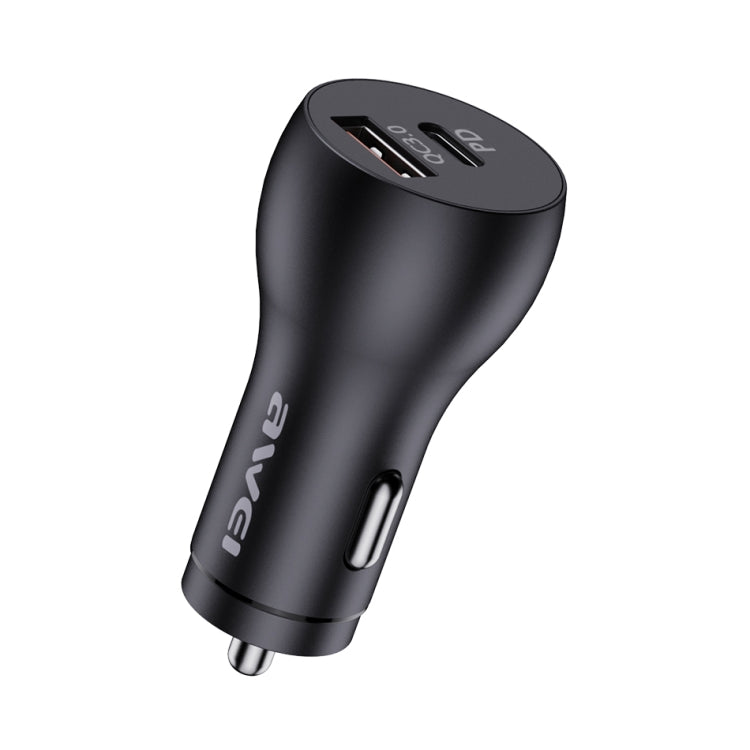 awei C-822 18W PD 8 Pin + 18W QC 3.0 USB Interface Car Charger(Black) - In Car by awei | Online Shopping UK | buy2fix