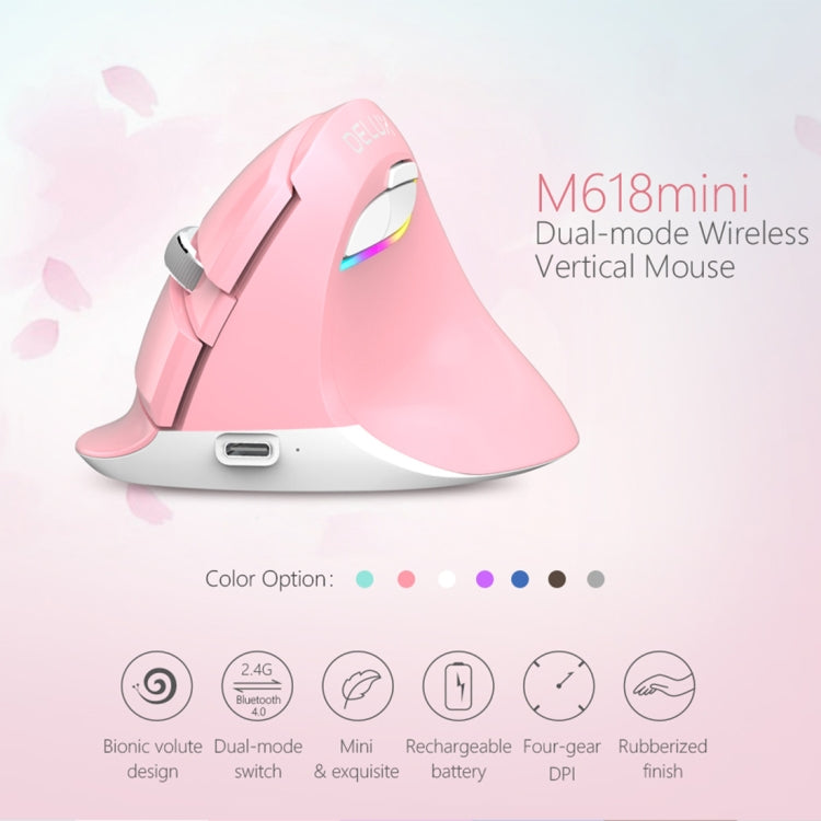 DELUX M618 Mini 2.4G Wireless 2400DPI USB Rechargeable Ergonomic Vertical Mouse (Pink) - Wireless Mice by DELUX | Online Shopping UK | buy2fix
