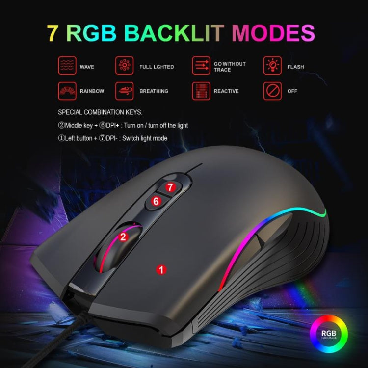 HXSJ A867 USB 6400DPI Four-speed Adjustable RGB Illuminate Wired E-sport Gaming Mouse, Length: 1.5m - Wired Mice by HXSJ | Online Shopping UK | buy2fix