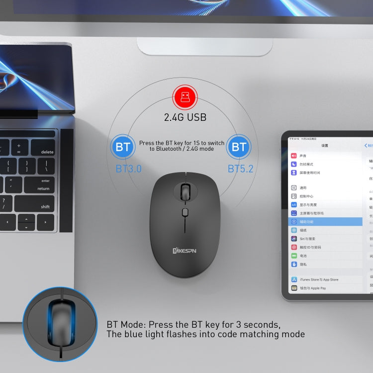 MKESPN 859 2.4G+BT5.0+BT3.0 Three Modes Wireless Mouse (White) - Wireless Mice by MKESPN | Online Shopping UK | buy2fix