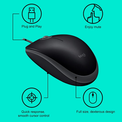 Logitech M110 1000DPI Wired Mouse USB Silent Mouse (Black) - Wired Mice by Logitech | Online Shopping UK | buy2fix