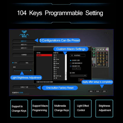 AULA F2088 108 Keys Mixed Light Plating Punk Mechanical Brown Switch Wired USB Gaming Keyboard with Metal Button(Silver) - Wired Keyboard by AULA | Online Shopping UK | buy2fix