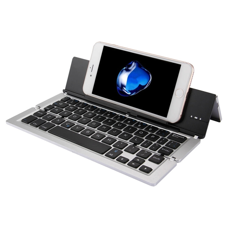 F18 Ultra-slim Rechargeable Foldable 58 Keys Bluetooth Wireless Keyboard with Holder (Silver) - Wireless Keyboard by buy2fix | Online Shopping UK | buy2fix