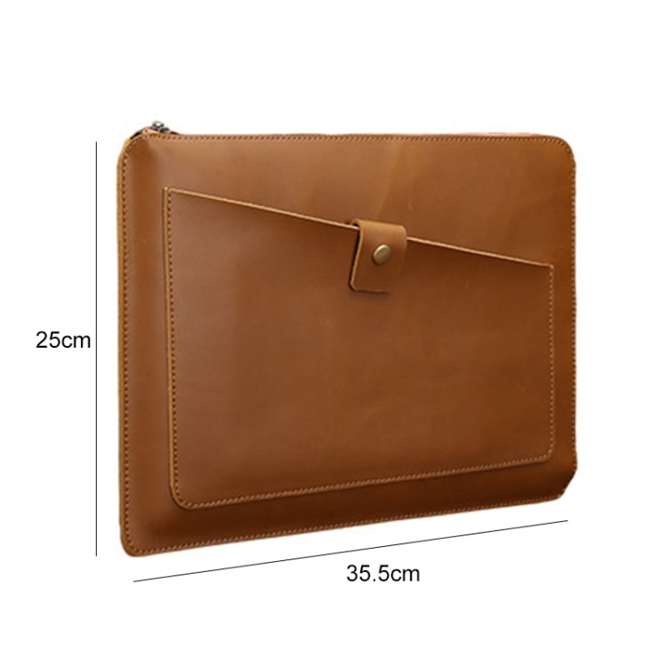 Universal Genuine Leather Business Zipper Laptop Tablet Bag For 15.4 inch and Below(Coffee) - 15 inch by buy2fix | Online Shopping UK | buy2fix