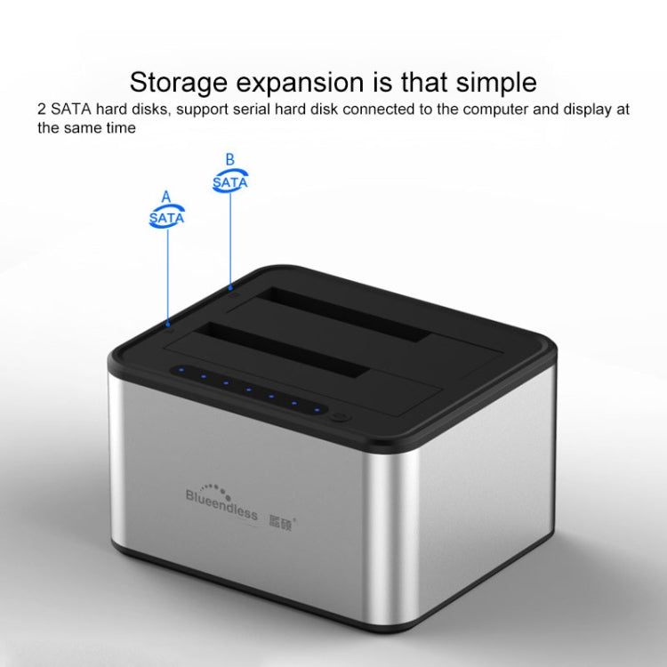 Blueendless 2.5 / 3.5 inch SATA USB 3.0 2 Bay Offline Copy Hard Drive Dock (UK Plug) - HDD Enclosure by Blueendless | Online Shopping UK | buy2fix