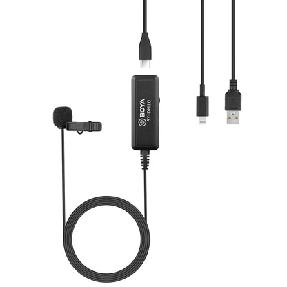 BOYA BY-DM10 USB / 8 Pin Plug Broadcast Lavalier Microphone with Windscreen, Cable Length: 6m(Black) - Camera Microphone by BOYA | Online Shopping UK | buy2fix