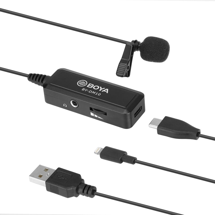 BOYA BY-DM10 USB / 8 Pin Plug Broadcast Lavalier Microphone with Windscreen, Cable Length: 6m(Black) - Consumer Electronics by BOYA | Online Shopping UK | buy2fix