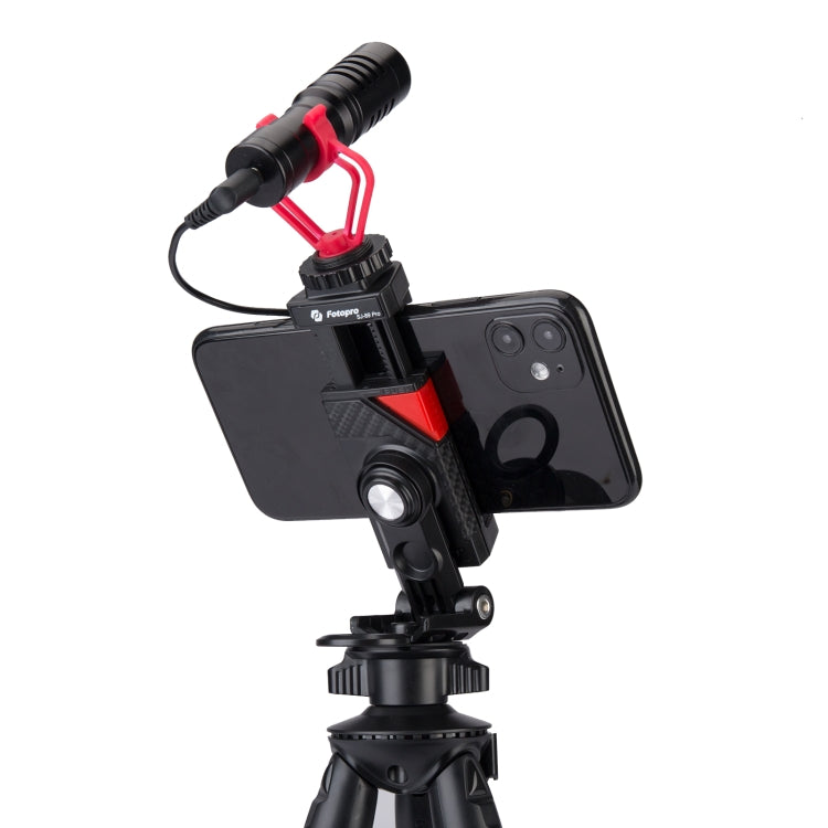 Fotopro SJ-89 Pro Carbon Fiber Texture Horizontal and Vertical Tripod Mount Adapter Phone Clamp Bracket with Cold Shoe (Black) - Stand by Fotopro | Online Shopping UK | buy2fix