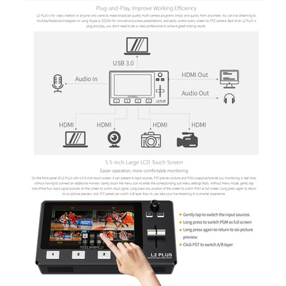 FEELWORLD L2 Plus Multi-camera Video Mixer Switcher with 5.5 inch Screen(US Plug) - Consumer Electronics by FEELWORLD | Online Shopping UK | buy2fix