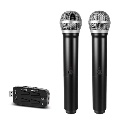 J.I.Y 2 in 1 K Song Wireless Microphones for TV PC with Audio Card USB Receiver (Black) - Consumer Electronics by buy2fix | Online Shopping UK | buy2fix