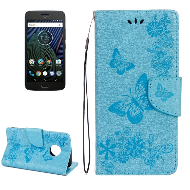 For Motorola Moto G5 Plus Pressed Flowers Butterfly Pattern Horizontal Flip Leather Case with Holder & Card Slots & Wallet(Blue) - Motorola Cases by buy2fix | Online Shopping UK | buy2fix