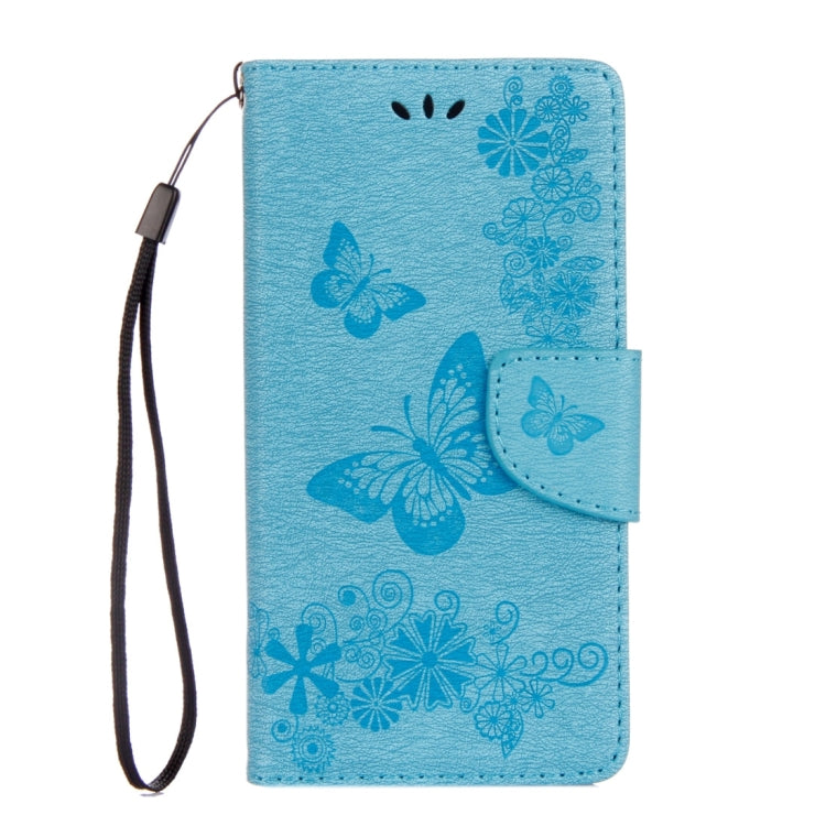 For Motorola Moto G5 Plus Pressed Flowers Butterfly Pattern Horizontal Flip Leather Case with Holder & Card Slots & Wallet(Blue) - Motorola Cases by buy2fix | Online Shopping UK | buy2fix