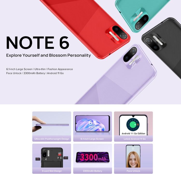 [HK Warehouse] Ulefone Note 6, 1GB+32GB, Face ID Identification, 6.1 inch Android 11 GO SC7731E Quad-core up to 1.3GHz, Network: 3G, Dual SIM(Purple) - Ulefone by Ulefone | Online Shopping UK | buy2fix