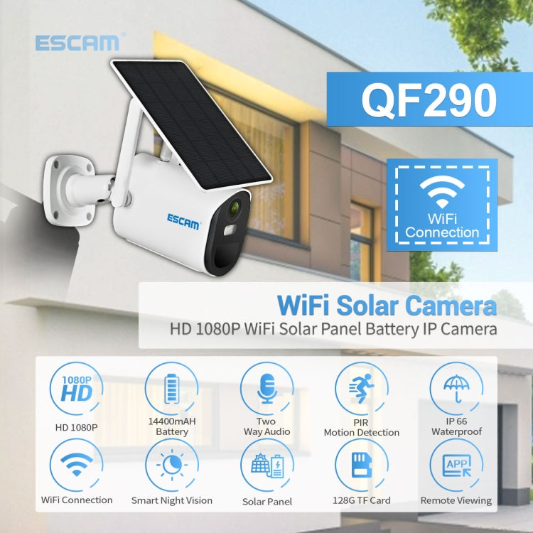 ESCAM QF290 HD 1080P WiFi Solar Panel IP Camera, Support Motion Detection / Night Vision / TF Card / Two-way Audio - Security by ESCAM | Online Shopping UK | buy2fix