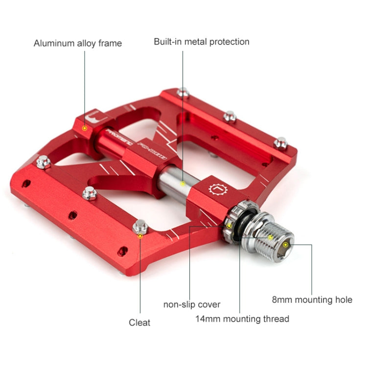 PROMEND PD-M88 1 Pair Mountain Bicycle Aluminum Alloy 3-Bearings Pedals (Red) - Pedals by PROMEND | Online Shopping UK | buy2fix