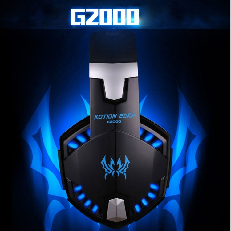 KOTION EACH G2000 Over-ear Game Gaming Headphone Headset Earphone Headband with Mic Stereo Bass LED Light for PC Gamer,Cable Length: About 2.2m(Blue + Black) - Multimedia Headset by KOTION EACH | Online Shopping UK | buy2fix