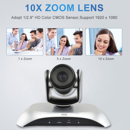 YANS YS-H110UH USB HD 1080P 10X Zoom Wide-Angle Video Conference Camera with Remote Control(Silver) - HD Camera by YANS | Online Shopping UK | buy2fix