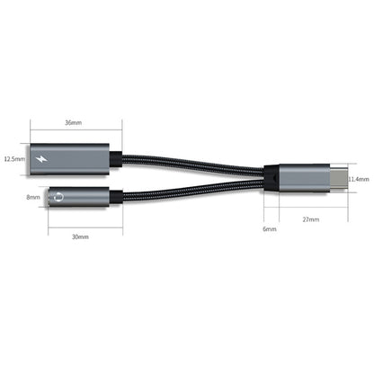 TA2B USB-C / Type-C Male to PD 60W USB-C / Type-C Charging + 3.5mm Audio Female Earphone Adapter (Silver Grey) - Type-C Adapter by buy2fix | Online Shopping UK | buy2fix