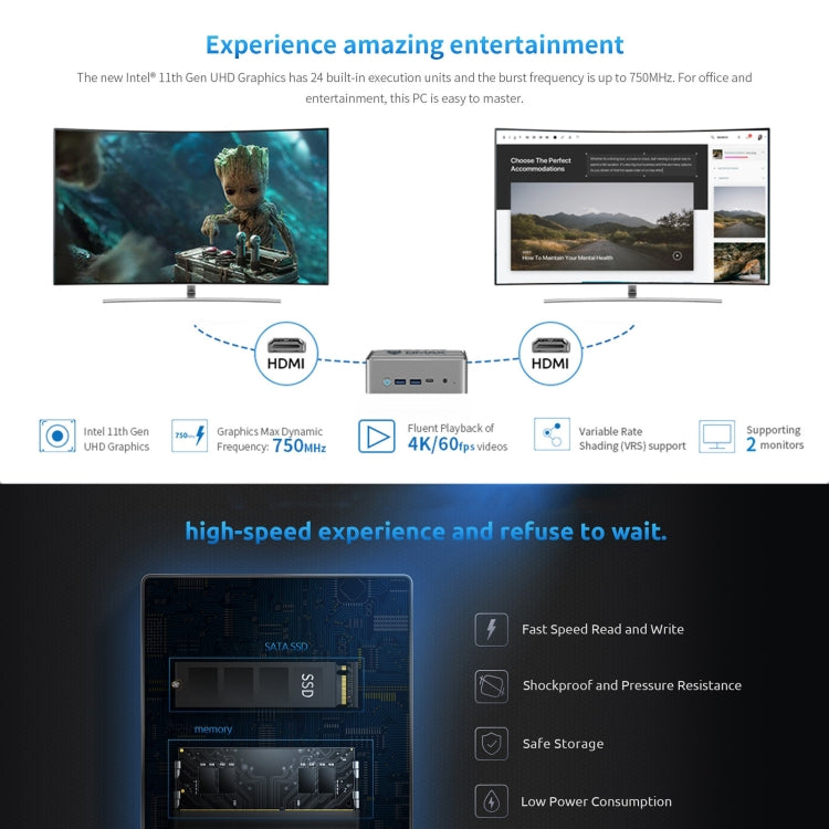 BMAX B3 2022 Windows 11 Mini PC, 16GB+512GB, Intel Jasper Lake N5095, Support HDMI / RJ45 / TF Card, US Plug(Space Grey) -  by BMAX | Online Shopping UK | buy2fix