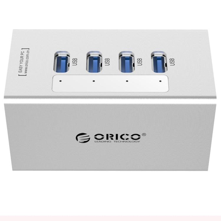 ORICO A3H4 Aluminum High Speed 4 Ports USB 3.0 HUB with 12V/2.5A Power Supply for Laptops(Silver) - USB 3.0 HUB by ORICO | Online Shopping UK | buy2fix