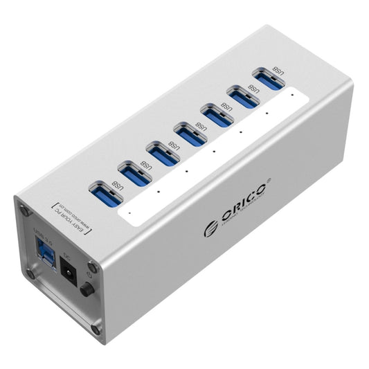 ORICO A3H7 Aluminum High Speed 7 Ports USB 3.0 HUB with 12V/2.5A Power Supply for Laptops(Silver) - USB 3.0 HUB by ORICO | Online Shopping UK | buy2fix