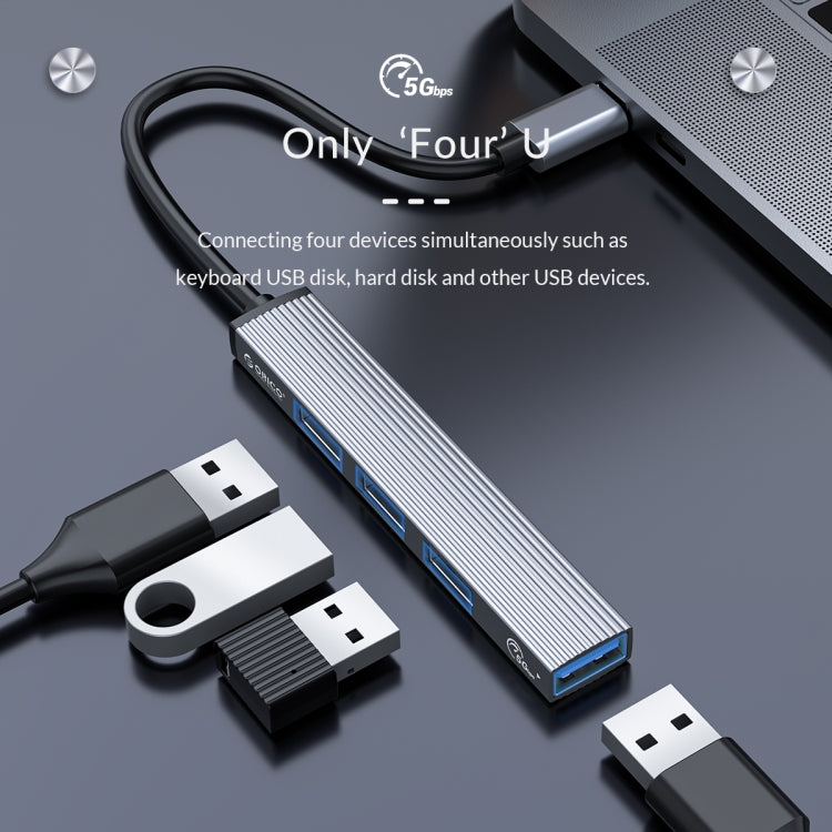 ORICO-AH-13-GY-BP USB 3.0 x 1 + USB 2.0 x 3 to USB-C / Type-C HUB Adapter - USB HUB by ORICO | Online Shopping UK | buy2fix