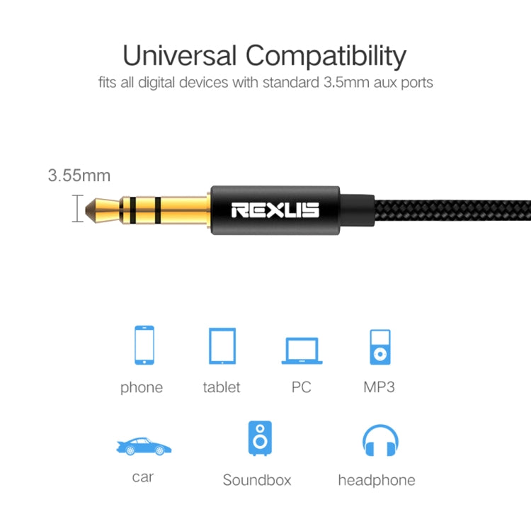 REXLIS 3629 3.5mm Male to Male Car Stereo Gold-plated Jack AUX Audio Cable for 3.5mm AUX Standard Digital Devices, Length: 1m - Aux Cable by REXLIS | Online Shopping UK | buy2fix