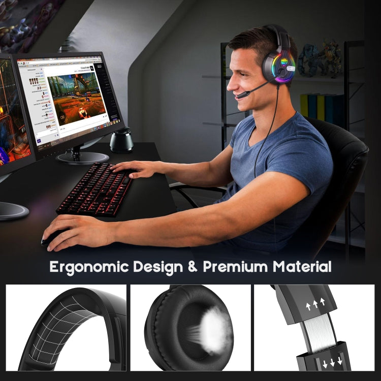 Soulbytes S19 USB + 3.5mm 4 Pin Adjustable RGB Light Gaming Headset with Mic (Black) - Multimedia Headset by Soulbytes | Online Shopping UK | buy2fix