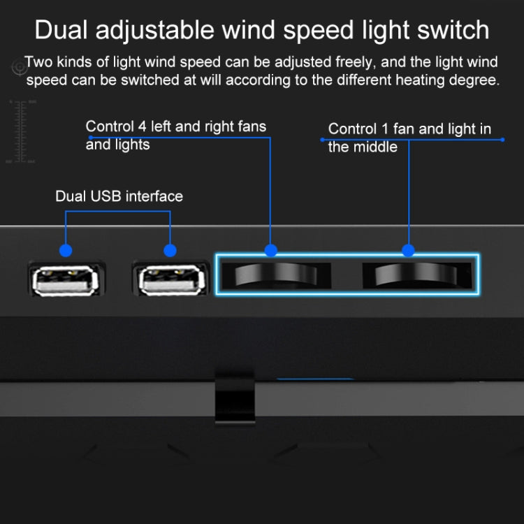 dual USB Ports Five-core Radiator Notebook Computer  Holder (Blue) - Computer & Networking by buy2fix | Online Shopping UK | buy2fix