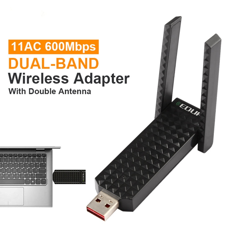 EDUP EP-AC1625 600Mbps 2.4G / 5.8GHz Dual Band Wireless 11AC USB 2.0 Adapter Network Card with 2 Antennas for Laptop / PC(Black) - USB Network Adapter by EDUP | Online Shopping UK | buy2fix