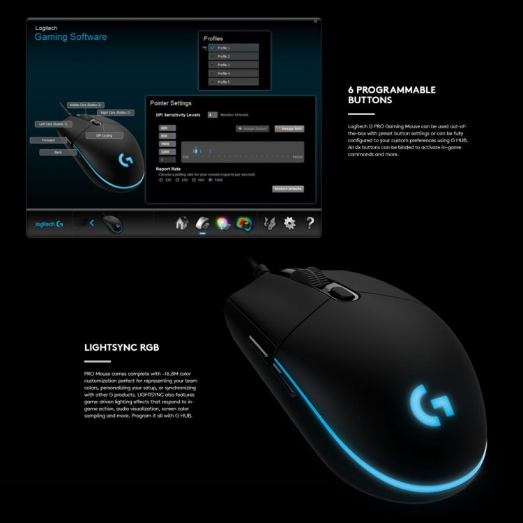 Logitech G Pro 16000DPI RGB Illumination Macro Programming Wired Optical Gaming Mouse, Length: 1.8m (Black) - Computer & Networking by Logitech | Online Shopping UK | buy2fix