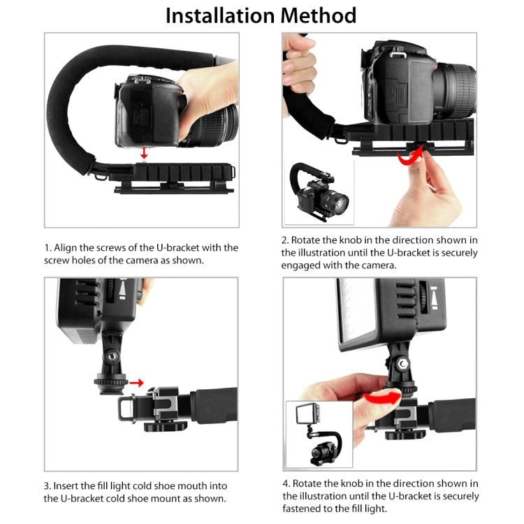 PULUZ U/C Shape Portable Handheld DV Bracket Stabilizer + LED Fill Light Kit with Cold Shoe Tripod Head for All SLR Cameras and Home DV Camera - Camera Stabilizer by PULUZ | Online Shopping UK | buy2fix