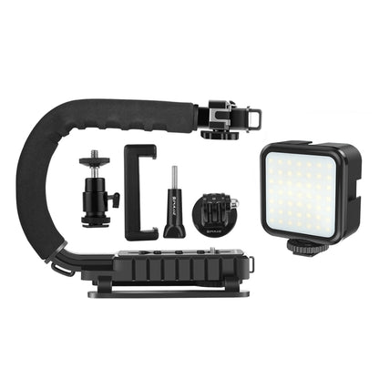 PULUZ U/C Shape Portable Handheld DV Bracket Stabilizer + LED Fill Light Kit with Cold Shoe Tripod Head for All SLR Cameras and Home DV Camera - Camera Stabilizer by PULUZ | Online Shopping UK | buy2fix