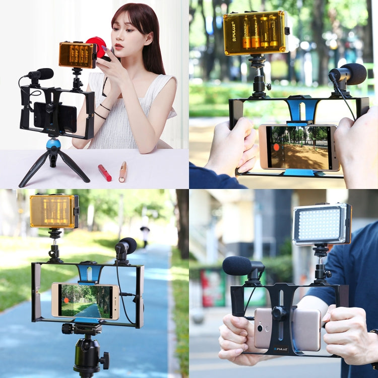 PULUZ 2 in 1 Live Broadcast Smartphone Video Rig + Microphone Kits for iPhone, Galaxy, Huawei, Xiaomi, HTC, LG, Google, and Other Smartphones(Blue) - Camera Accessories by PULUZ | Online Shopping UK | buy2fix