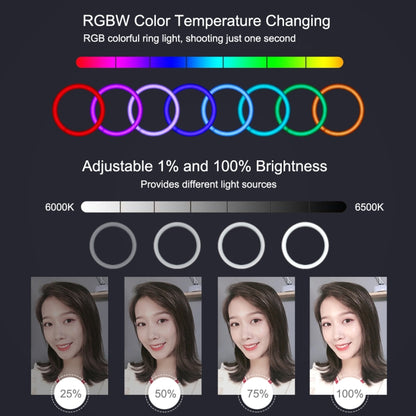 PULUZ 7.9 inch 20cm RGBW Light + Round Base Desktop Mount Dimmable LED Dual Color Temperature LED Curved Light Ring Vlogging Selfie Photography Video Lights with Phone Clamp(Black) - Consumer Electronics by PULUZ | Online Shopping UK | buy2fix