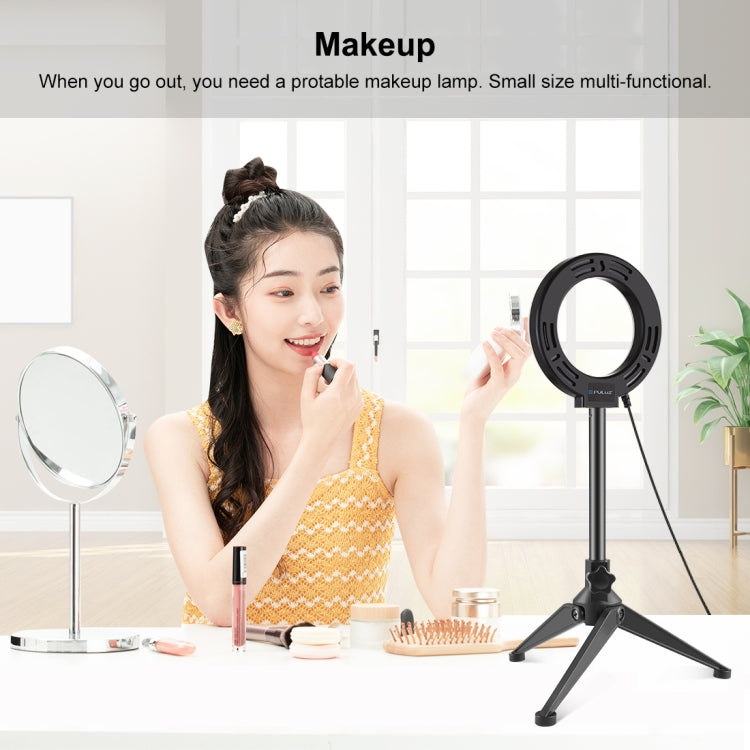 PULUZ 4.7 inch 12cm Ring Light + Desktop Tripod Selfie Stick Mount USB White Light LED Ring Selfie Beauty Vlogging Photography Video Lights Kits(Black) - Ring Light by PULUZ | Online Shopping UK | buy2fix