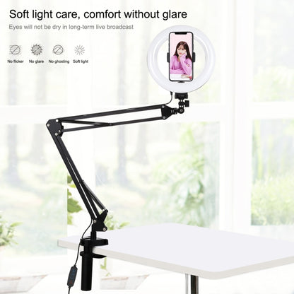 PULUZ 7.9 inch 20cm Ring Curved Light + Desktop Arm Stand USB 3 Modes Dimmable Dual Color Temperature LED Vlogging Selfie Photography Video Lights with Phone Clamp(Black) - Ring Light by PULUZ | Online Shopping UK | buy2fix