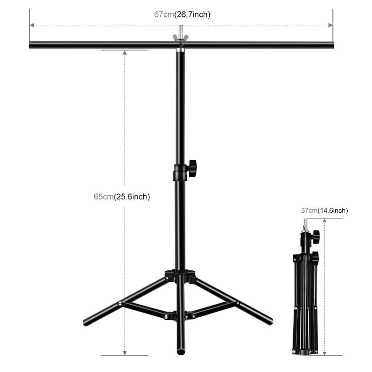 67cm T-Shape Photo Studio Background Support Stand Backdrop Crossbar Bracket with Clips, No Backdrop(Black) - Support Stands by PULUZ | Online Shopping UK | buy2fix