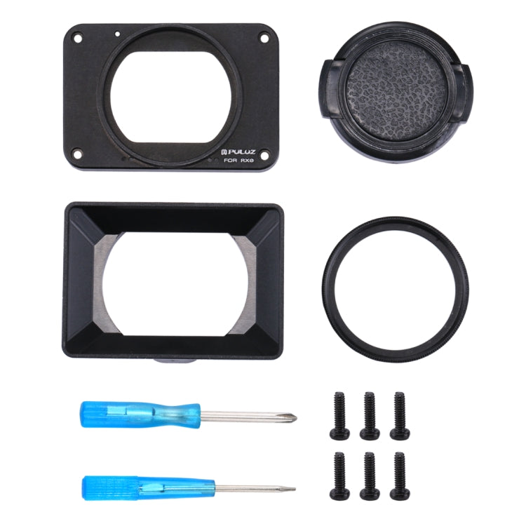 PULUZ Aluminum Alloy Front Panel + 37mm UV Filter Lens + Lens Sunshade for Sony RX0 / RX0 II, with Screws and Screwdrivers(Black) - Lens Cover by PULUZ | Online Shopping UK | buy2fix