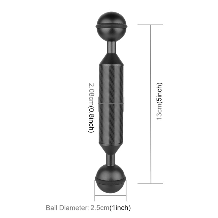 PULUZ 5 inch 13cm Length 20.8mm Diameter Dual Balls Carbon Fiber Floating Arm, Ball Diameter: 25mm(Black) - Diving Accessories by PULUZ | Online Shopping UK | buy2fix